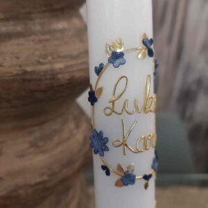 Kommunionskerze "Engel" blau & gold – Bild 3