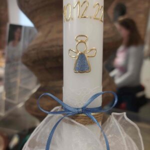 Kommunionskerze "Engel" blau & gold – Bild 2