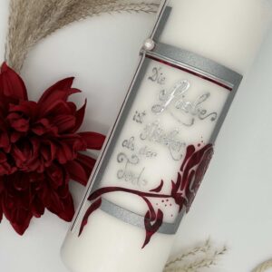Trauerkerze "Rose" silber & rot