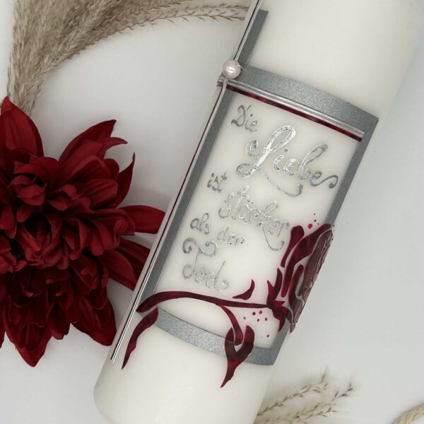 Trauerkerze "Rose" silber & rot