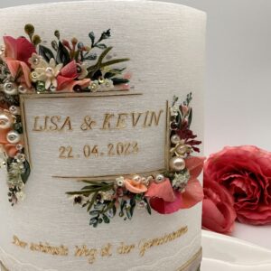 Hochzeitskerze "Flowerframe" apricot & creme – Bild 4