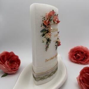 Hochzeitskerze "Flowerframe" apricot & creme – Bild 3