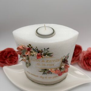 Hochzeitskerze "Flowerframe" apricot & creme – Bild 5