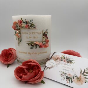 Hochzeitskerze "Flowerframe" apricot & creme – Bild 2