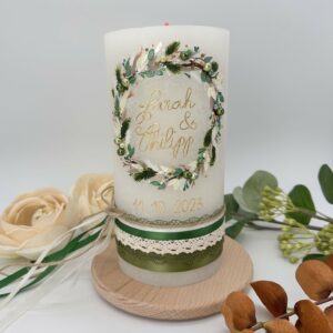Hochzeitskerze "Herbstzauber" grün & natur