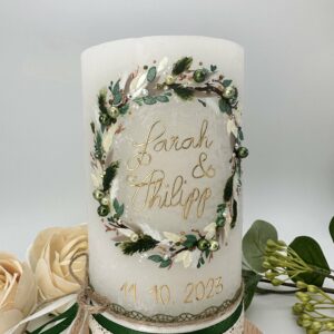 Hochzeitskerze "Herbstzauber" grün & natur – Bild 5
