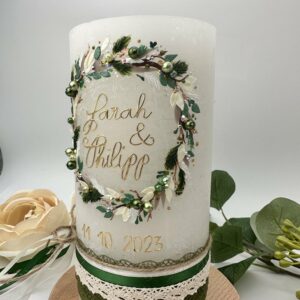 Hochzeitskerze "Herbstzauber" grün & natur – Bild 4