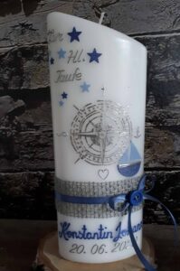 Taufkerze "Kompass" blau & silber – Bild 3