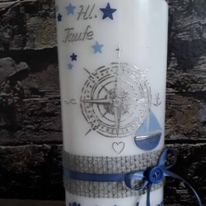 Taufkerze "Kompass" blau & silber