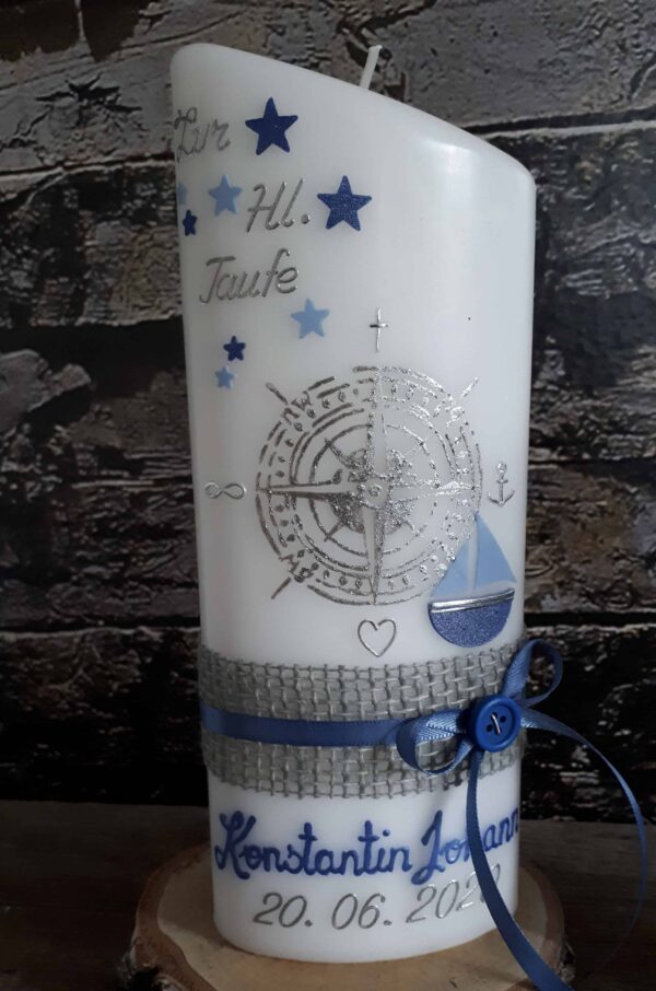 Taufkerze "Kompass" blau & silber