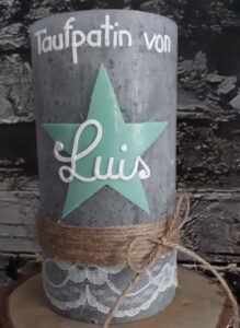 Taufkerze "Star" mint & weiß auf Rustikkerze – Bild 2