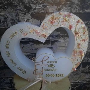 Hochzeitskerze "Doppelherz" apricot & gold