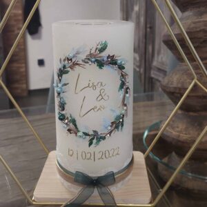 Hochzeitskerze "Winterzauber" mint & braun – Bild 5