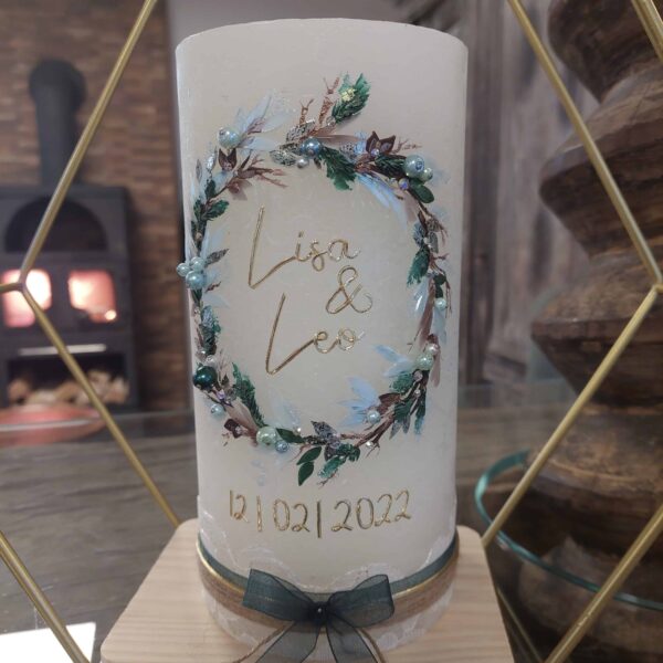 Hochzeitskerze "Winterzauber" mint & braun