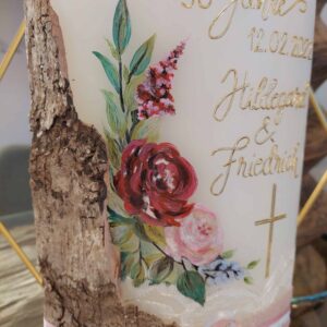 Hochzeitskerze "Holz und Blüten" rosa – Bild 3