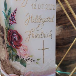 Hochzeitskerze "Holz und Blüten" rosa – Bild 2