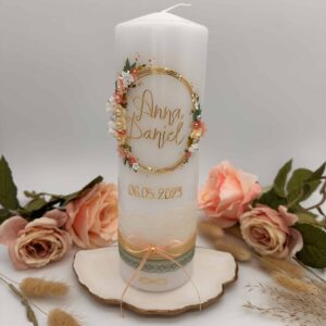 Hochzeitskerze "Flowerloop" creme & apricot