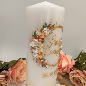 Hochzeitskerze "Flowerloop" creme & apricot – Bild 3