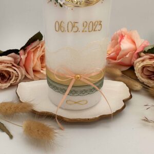 Hochzeitskerze "Flowerloop" creme & apricot – Bild 2