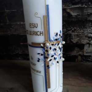 Trauerkerze "Baum" blau & gold