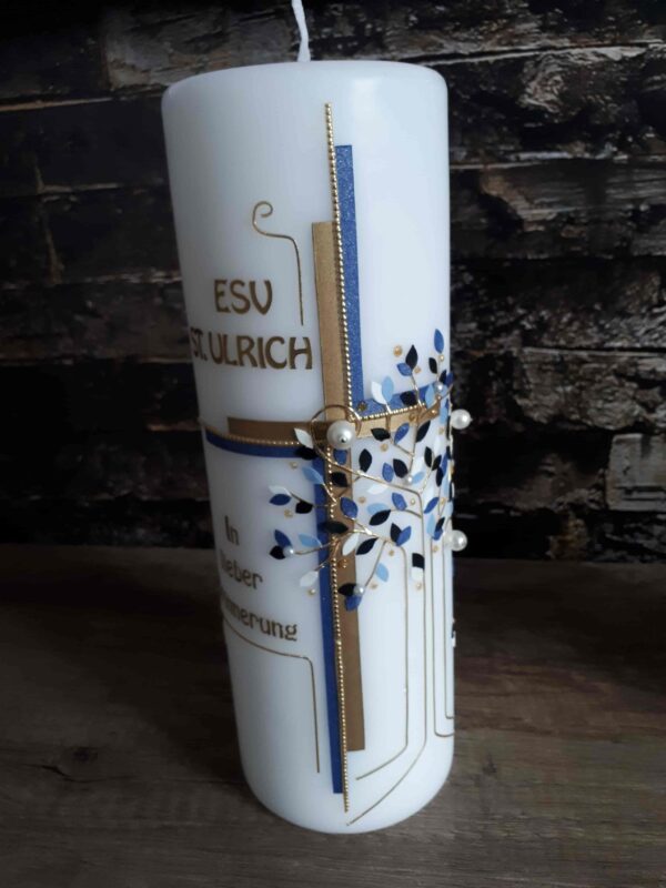 Trauerkerze "Baum" blau & gold