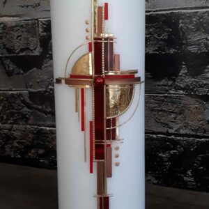 Trauerkerze "Symmetrisches Kreuz" rot & gold