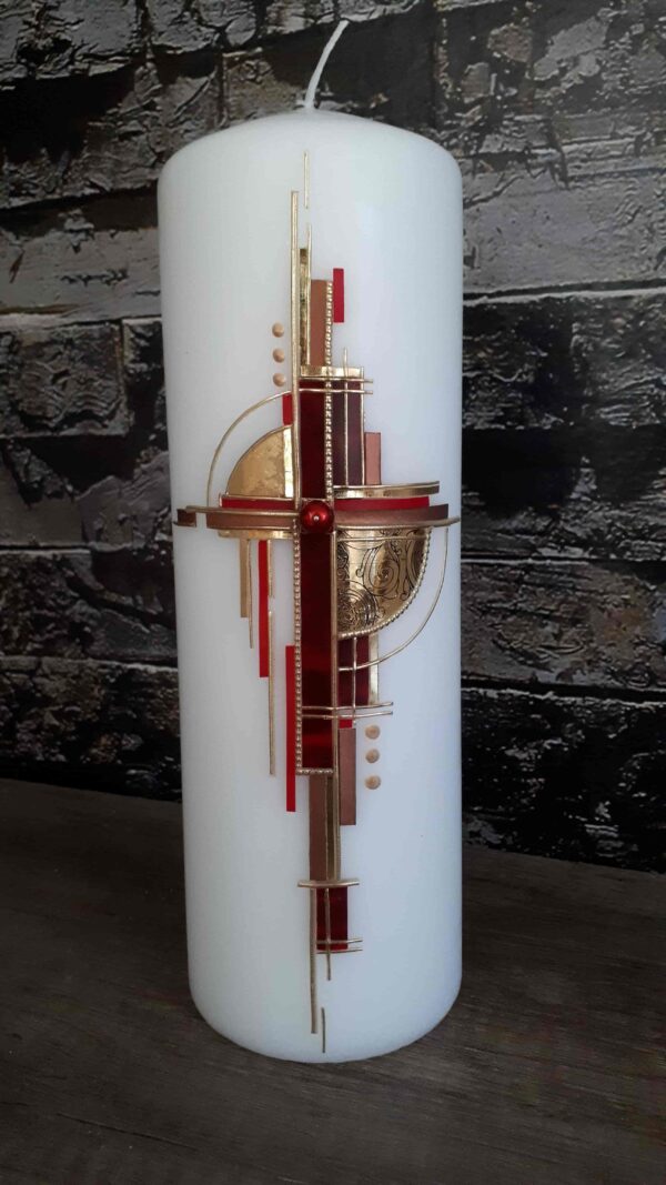Trauerkerze "Symmetrisches Kreuz" rot & gold