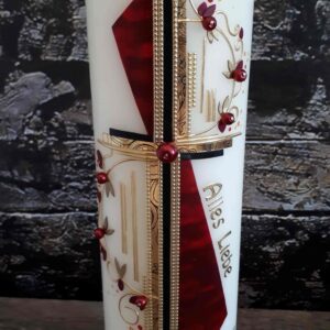 Trauerkerze "Kreuz" rot & gold