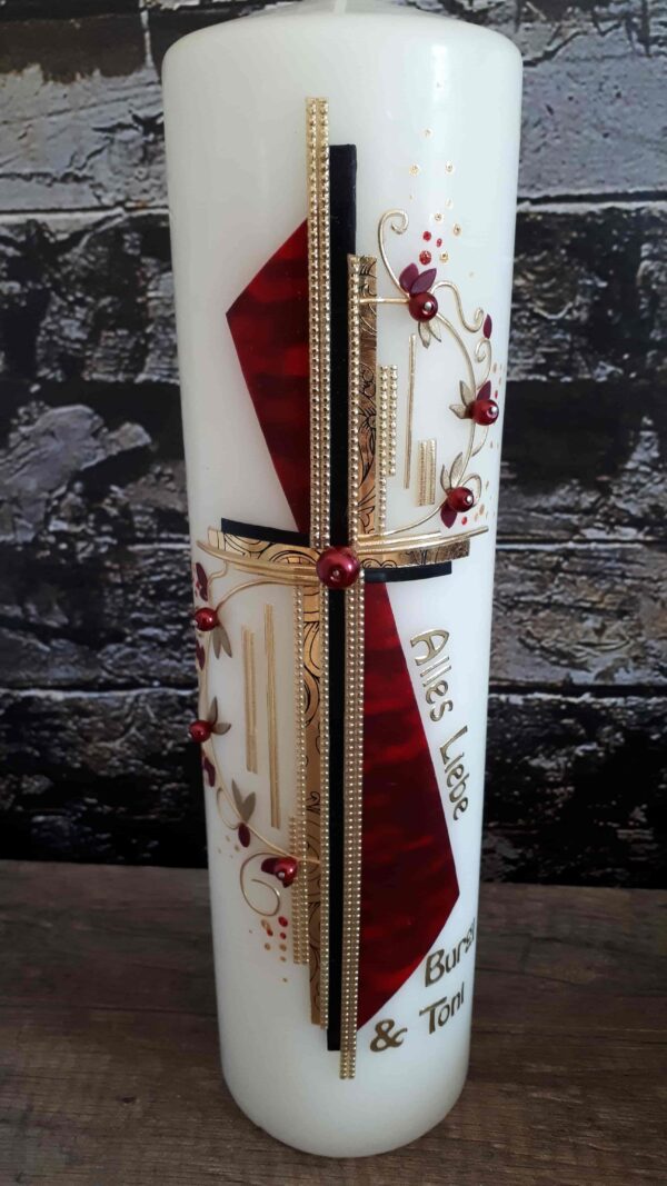 Trauerkerze "Kreuz" rot & gold