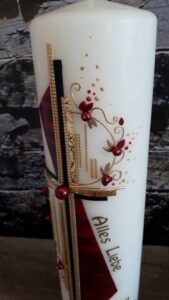 Trauerkerze "Kreuz" rot & gold – Bild 3