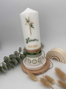 Kommunionskerze "Green Elegance" salbeigrün & gold – Bild 4
