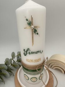 Kommunionskerze "Green Elegance" salbeigrün & gold – Bild 3