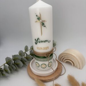 Taufkerze "Green Elegance" salbeigrün & gold