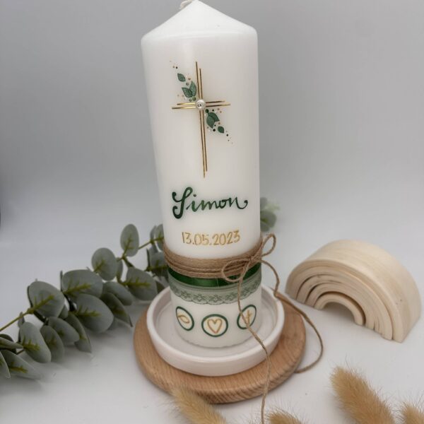 Taufkerze "Green Elegance" salbeigrün & gold