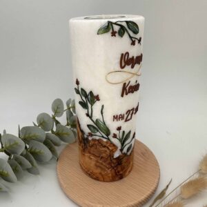 Hochzeitskerze "Greenery" Olivenzweige mit Holzelement – Bild 5