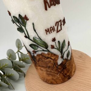 Hochzeitskerze "Greenery" Olivenzweige mit Holzelement – Bild 3