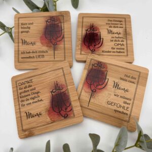 4er Set Bambus-Untersetzer "Mama"