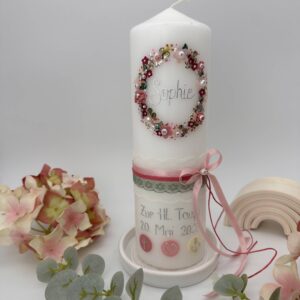 Taufkerze "Blütenkranz" rosa & brombeer – Bild 4