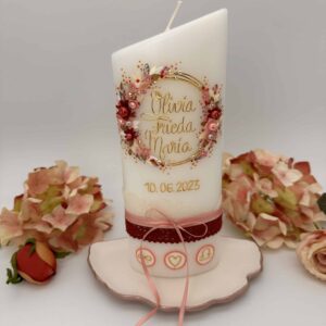 Taufkerze "Flowerloop" rosa & brombeer