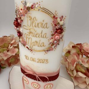 Taufkerze "Flowerloop" rosa & brombeer – Bild 2
