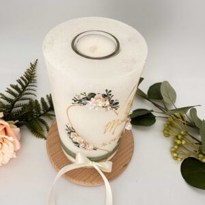 Hochzeitskerze "Flowerheart" zartrosa & grün – Bild 4