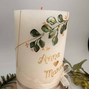 Hochzeitskerze "Symmetrie Leaves" gold & grün – Bild 2