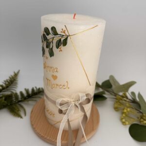Hochzeitskerze "Symmetrie Leaves" gold & grün – Bild 4