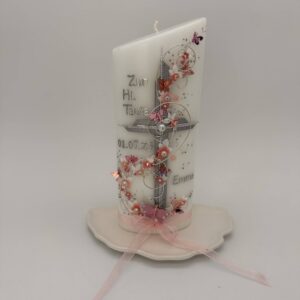 Taufkerze  "Kreuz mit Blütenranke" rosa & weiß – Bild 3