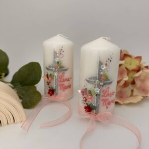 Gastgeschenke "Kreuz mit Blütenranke" rosa & grün