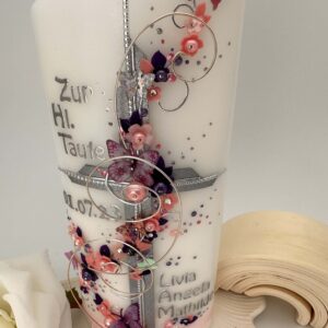 Taufkerze  "Kreuz mit Blütenranke" lila & rosa – Bild 4