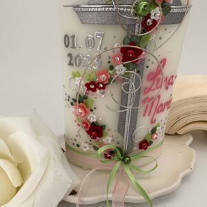 Taufkerze  "Kreuz mit Blütenranke" rosa & grün – Bild 3