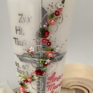Taufkerze  "Kreuz mit Blütenranke" rosa & grün – Bild 4