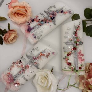 Taufkerze  "Kreuz mit Blütenranke" rosa & weiß – Bild 4