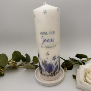 Taufkerze "Magnolie blau"